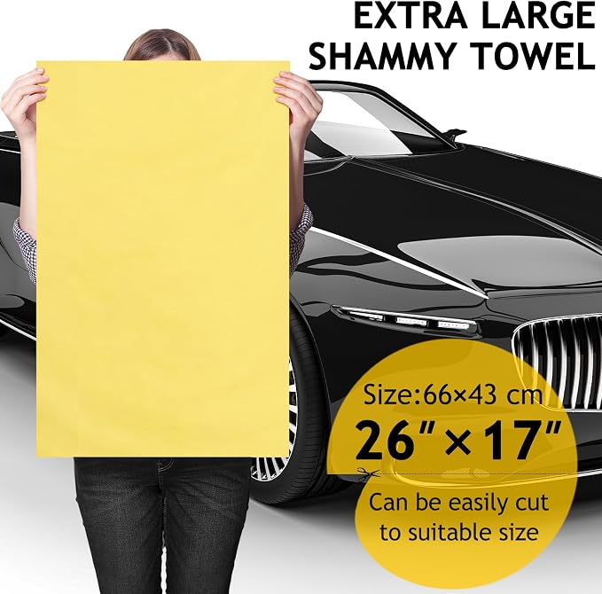6 Pack Shammy Cloth for Car Drying 26”x17”, Absorbent Chamois Towel for Car, Reusable Shammy Towel Chamois Cloth for Car, Dust Remove, No Scratch/Spot Streak, Yellow