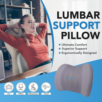 Lofty Aim Lumbar Support Pillow for Car, Memory Foam Lumbar Pillow for Lower Back Pain Relief - Back Cushion for Driving, Chair Support for Car-Office Chair, Wheelchair - Gray