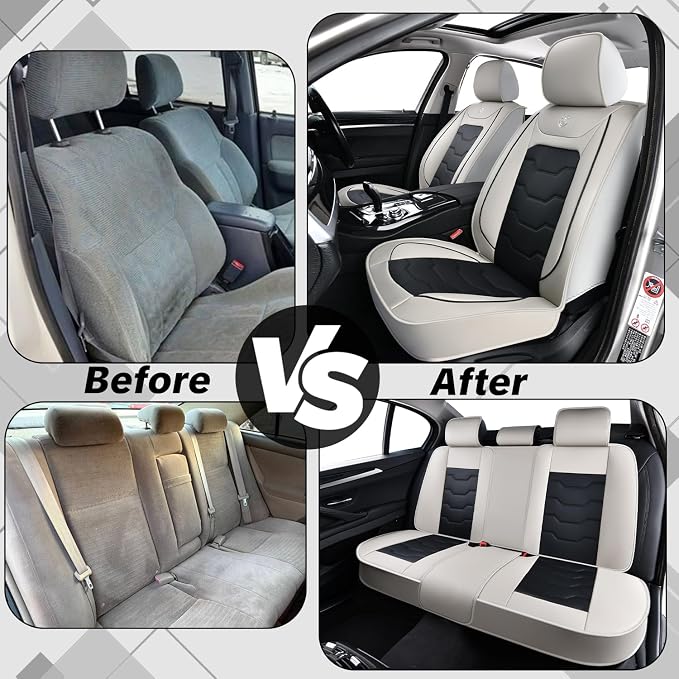 Gray Car Seat Covers Complete Set, Universal Car Seat Covers for Cars, Premium Waterproof Leather, Protect & Upgrade Car Interiors, Airbag Compatible, Easy to Install & Clean Up