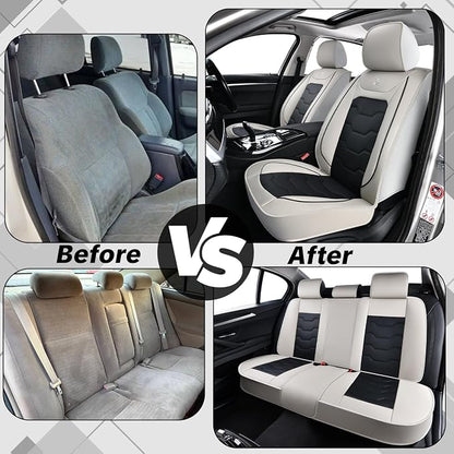 Gray Car Seat Covers Complete Set, Universal Car Seat Covers for Cars, Premium Waterproof Leather, Protect & Upgrade Car Interiors, Airbag Compatible, Easy to Install & Clean Up