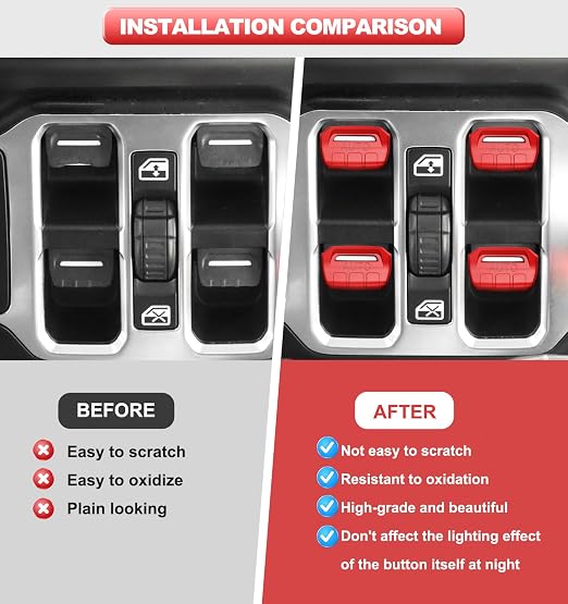 Fits for JL Jeep 4 PCS Upgrade Window Switch Button Cover Compatible with Jeep Wrangler JL JLU 2026 2025 2024 2023 2022 2021 2020 2019 2018 & Gladiator JT 2020-2026 Interior Accessories (Bright Red)