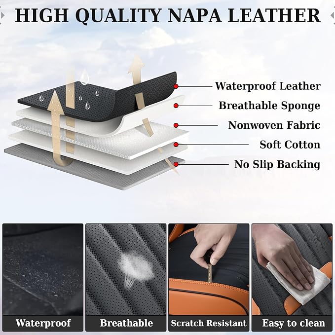 Coverado Car Seat Covers Front, Seat Covers for Cars, Waterproof Car Seat Cushions, 2-Pack Leather Carseat Seat Protectors, Universal Seat Covers Fit for Most Sedans SUV Pick-up Trucks(Brown&Black)