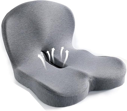 Ergonomic Memory Foam Seat Cushion, Lumbar Support Non Slip for Truck Driver Long Driving Office Chair Back Tailbone Pain Relief Grey