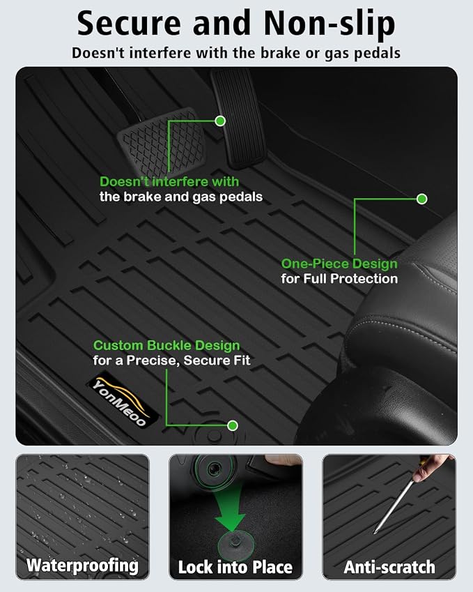 Floor Mats Custom for GMC Terrain 2018-2024 Trunk Mat with Backrest Mat All Weather TPE Full Set Liners Cargo Protector & Door Sill Guards for Terrain Accessories, Black