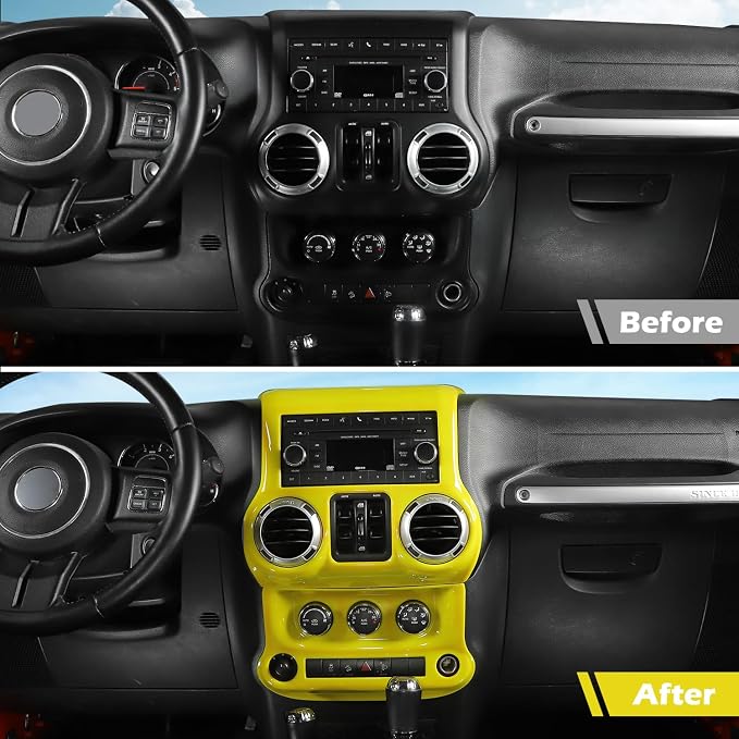 RT-TCZ for Jeep JK Yellow Dash Accents Radio A/C Controls Cover Trim for Jeep Wrangler JK JKU 2011-2017 ABS Interior Accessories 2pcs