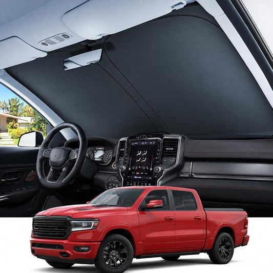 REEVAA Upgraded for Dodge RAM 1500 2026-2019 Windshield Sunshade [Tailored Fit, 99% Sun Protection] Foldable Sun Shade Car Accessories with Storage Bag
