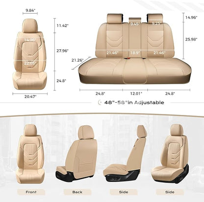 Coverado Car Seat Cover Full Set, Front and Rear Seat Cover for Car, Leather Car Seat Protector, Beige Universal Seat Covers, Waterproof Car Seat Cushion, Automotive Seat Covers Fit for Most Vehicles