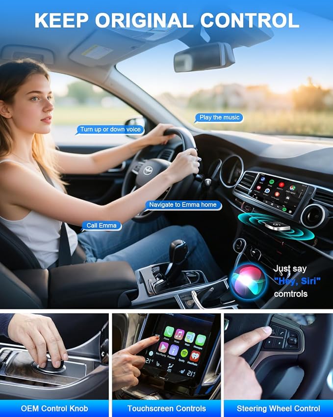 CarPlay Adapter for iPhone, Wireless Car Play Adapter, Converts OEM Wired Apple CarPlay to Wireless, Extension USB & USB-C/Type-C, Low Latency