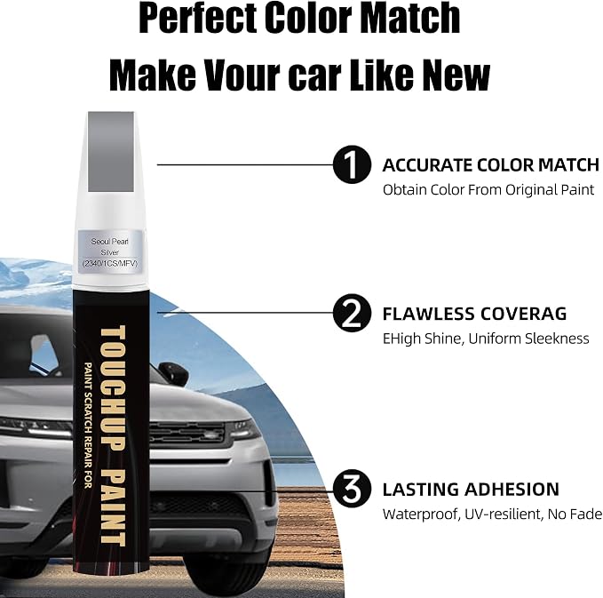 Seoul Pearl Silver(2340/1CS/MFV) Car Paint Touch Up Pen Compatible with Landrover, 2-In-1 Color Accurate Touch Up Car Scratch Repair Paint Match Landrover Series Automotive Scratch Remover for Nicks & Chips Repair