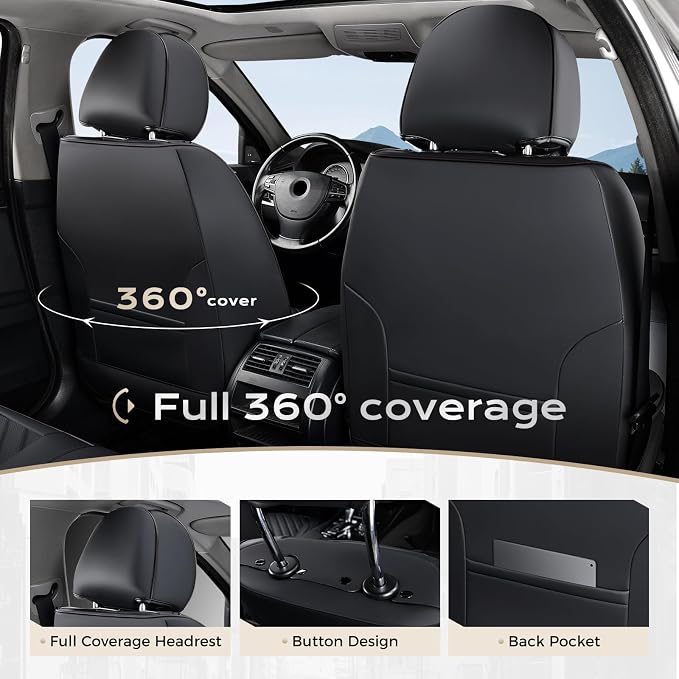 Coverado Front Seat Cover, 2 PCS Black Seat Cover for Cars, Leather Car Seat Cover, Waterproof Car Seat Protector, Automotive Seat Cover, Universal Car Seat Cushion Fit for Most Sedan SUV Truck