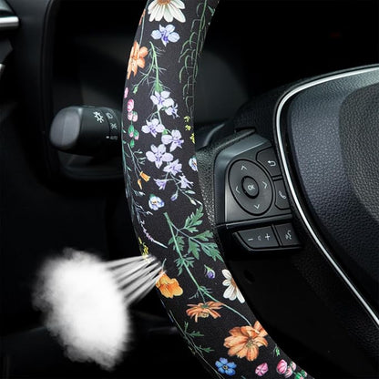 Multicolor Wildflower Steering Wheel Cover Auto Steering Wheel Protector, Anti-Slip, Breathable, Absorbing Sweat, Universal Floral Car Accessories 14.5–15 inch