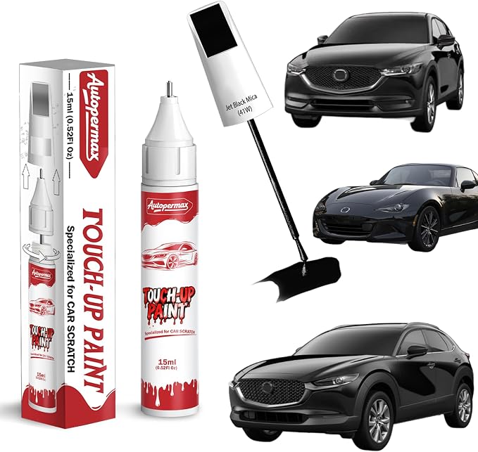 41W Jet Black Mica Car Touch Up Paint for Mazda, Color Accurate Two-In-One Car Paint Scratch Repair Pen, Professional Scratch Remover for Vehicles Chips and Nicks Scuff