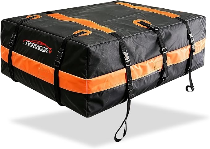 22 Cubic Feet Car Rooftop Cargo Carrier Roof Bag, Fit All Car with/Without Rack, 500D Waterproof PVC Includes Anti-Slip Mat, 6 Door Hooks, 10 Reinforced Straps for Road Trip/Outdoor/House Moving