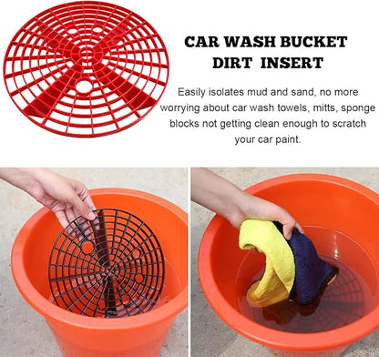 Yourkar 2 PCS Car Wash Bucket Inserts, Plastic Vehicle Wash Bucket Insert Detail Grit Trap, Auto Wash Dirt Collectors Fits 12 Inch Diameter Bucket, Universal Car Accessories (Black+Red)