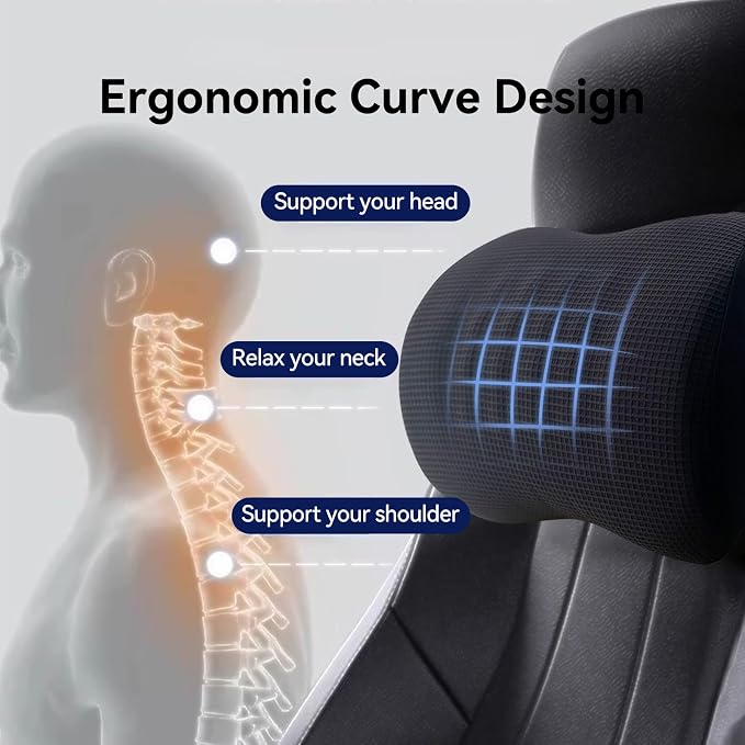Super Useful Car Headrest Pillow, Car Pillow for Driving with Adjustable Strap, 100% Memory Foam Neck Pillow, Ergonomic Design - Car Neck Pillow(Black, 2 Pack)