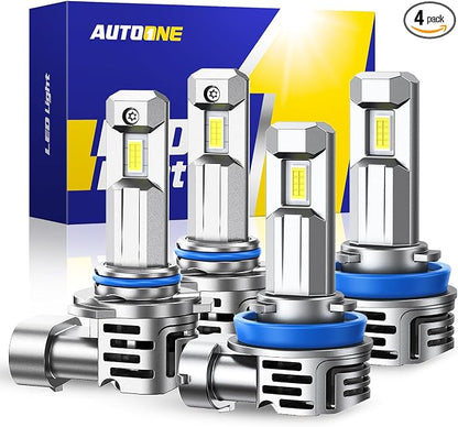 AUTOONE H11 9005 LED Bulbs, No Flicker 6500K White, 120,000LM Brightness H9/H8 HB3 Lights, Easy 3 Min Plug and Play, IP68 Rated, Long Lifespan, 2 PCS