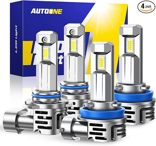 AUTOONE H11 9005 LED Bulbs, No Flicker 6500K White, 120,000LM Brightness H9/H8 HB3 Lights, Easy 3 Min Plug and Play, IP68 Rated, Long Lifespan, 2 PCS