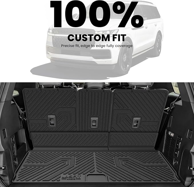 LASFIT Floor Mats&Cargo Backrest Mat for 7&8 Seats Ford Expedition Standard & Lincoln Navigator Standard 2025 2026 2027,Costom Fit All Weather Protection TPE Easy Clean Floor Liners,4pcs.