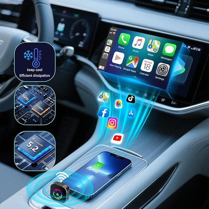 Wireless Carplay Adapter for iPhone,Carplay Wireless Adapter for Car with Wired CarPlay,Mini Compact Design with USB/Type-C Port,Plug and Play,Stable Connection & No Delay-Black
