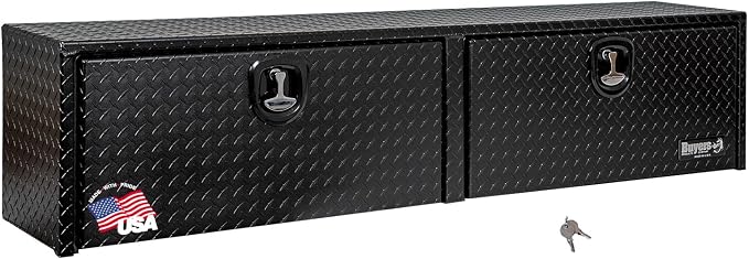 Buyers Products 1721556 Black Aluminum Diamond Tread Topsider Truck Box With Drop Door, 88x13x16 Inch, Weather Resistant, Locking Compression Latch, No Drill Install, Made in USA