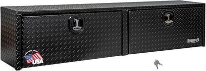 Buyers Products 1721556 Black Aluminum Diamond Tread Topsider Truck Box With Drop Door, 88x13x16 Inch, Weather Resistant, Locking Compression Latch, No Drill Install, Made in USA