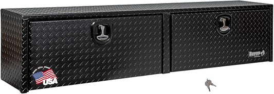 Buyers Products 1721556 Black Aluminum Diamond Tread Topsider Truck Box With Drop Door, 88x13x16 Inch, Weather Resistant, Locking Compression Latch, No Drill Install, Made in USA