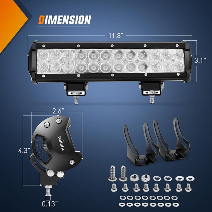 Nilight LED Light Bar 12 Inch 72W Spot Flood Combo Blue Beam Off Road Lights Fishing Hunting Emergency Deck Boat Work Lighting for Trucks UTV Pick-up Van Boat Tractor