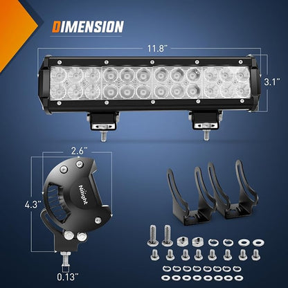 Nilight LED Light Bar 12 Inch 72W Spot Flood Combo Blue Beam Off Road Lights Fishing Hunting Emergency Deck Boat Work Lighting for Trucks UTV Pick-up Van Boat Tractor