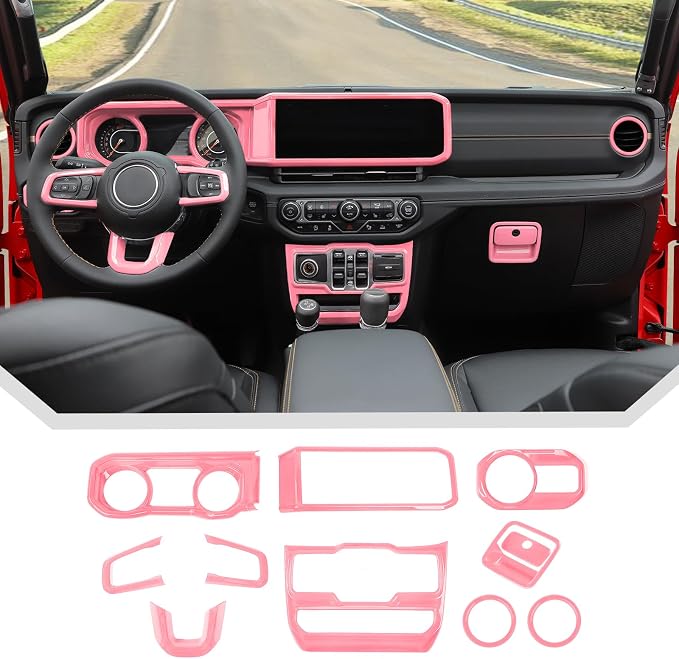 JeCar 11pcs Pink Interior Trim Kit for 2024 2025+ Jeep Wrangler JL JLU & Gladiator JT