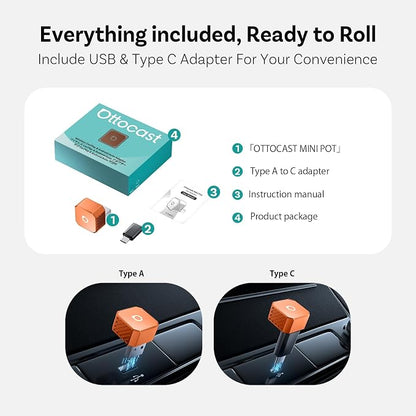 OTTOCAST Mini 3.0 (Pot) 2025 2-in-1 Wireless CarPlay/Android Auto Adapter, 5GHz WiFi, Auto Connect for 2016+ Cars