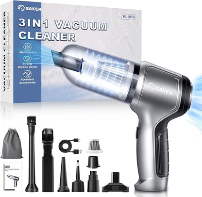Saker Car Vacuum Portable Cordless Handheld Car Vacuum 15000PA High Power with Brushless Motor and Blower for Cars,Office,Home Cleaning HL107B