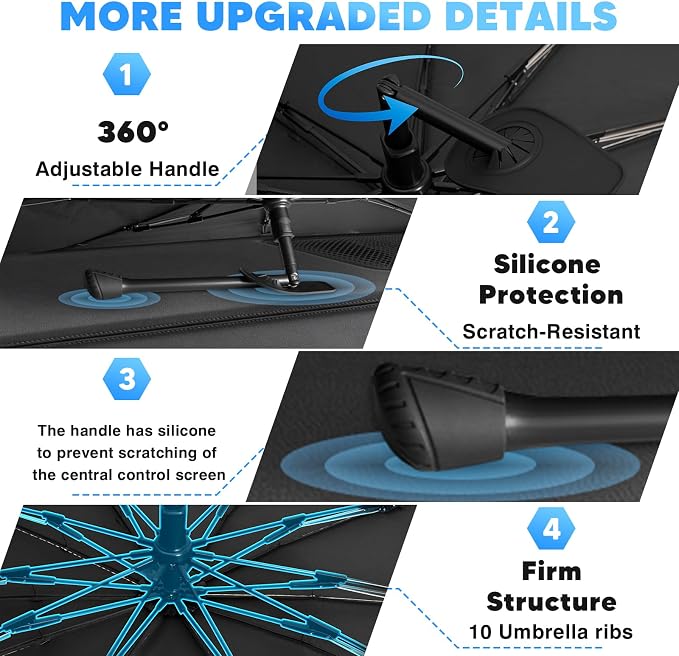 KUST 56" * 31" Upgraded Medium Size Windshield Sun Shade Umbrella - 【Fit for Sedan】 - Foldable Ice-Crystal Shade Umbrella with Bendable Handle - Blocks UV Rays Keep Car Cool - Easy to Install and Use