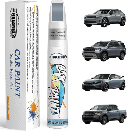NH-877P/138P Sonic Gray Pearl Car Touch Up Paint for Honda, Color Match Auto Paint Repair Pen,Professional Car Scratch Repair Remover Pen Quick Drying, Easy to Use
