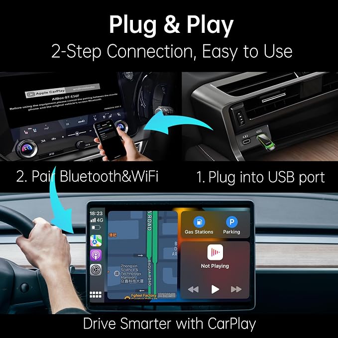 Wireless CarPlay Adapter (2025 Upgrade) – Convert Wired CarPlay to Wireless, Stable Connection, RGB Ambient Lighting, Compatible with Wired CarPlay Cars & iPhone