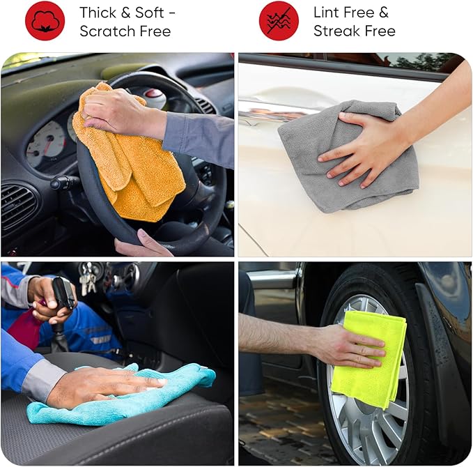 AIDEA Microfiber Cleaning Cloth 12 Pack, Microfiber Towels for Cars, Soft & Absorbent Cleaning Rags, Premium Lint Free Shop Towels for House, Kitchen, Car, 12inx16in
