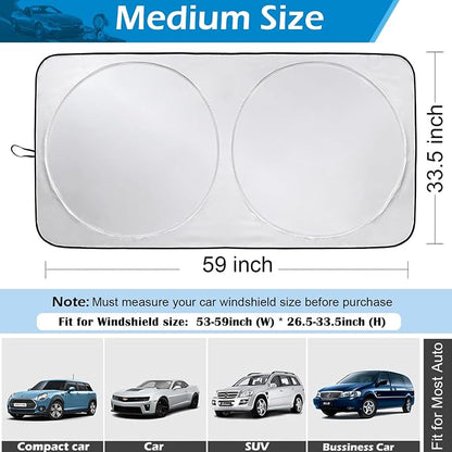 IC ICLOVER Car Windshield Sun Shade, 210T Polyester Foldable Front Window Sun Visor Protector, Blocks UV Rays and Heat Sun Protection Shield, Keep Your Vehicle Cool, Fits Sedans, Mid-Size SUV (Medium)