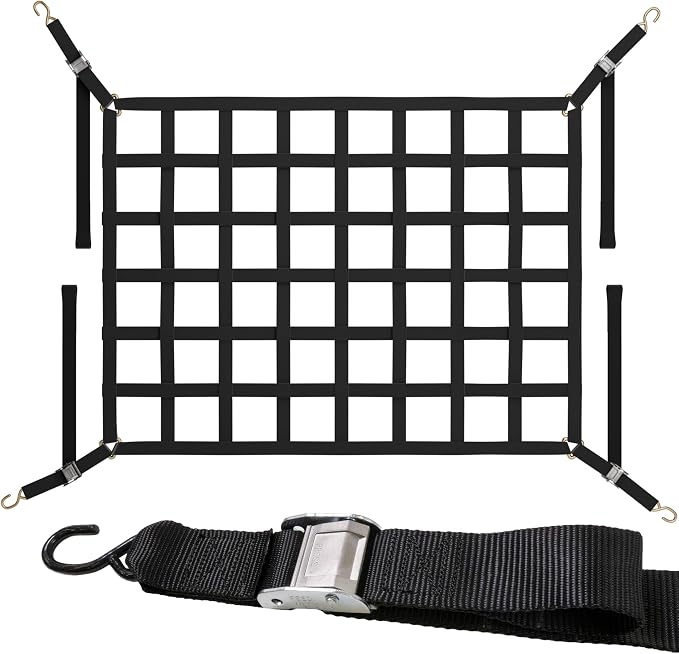 US Cargo Control Cargo Net for Pickup Truck Bed 5.5 FT x 4.2 FT, Adjustable Truck Cargo Net with S-Hooks & Cam Buckles, Fits Short Pickup Beds - Can Also Use in Trailers, Garages, Sheds