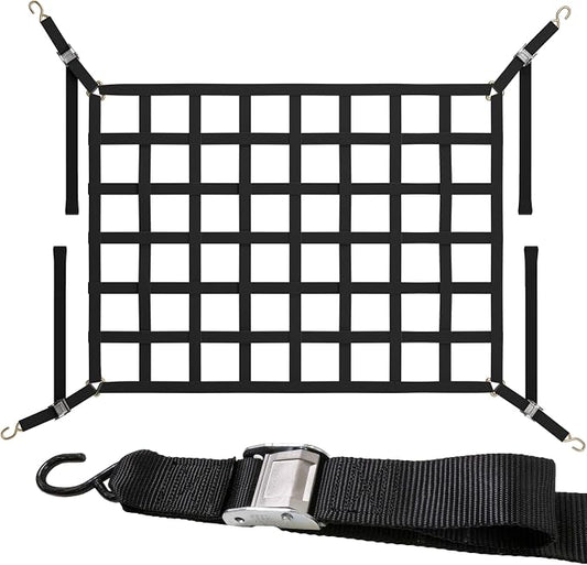 US Cargo Control Cargo Net for Pickup Truck Bed 5.5 FT x 4.2 FT, Adjustable Truck Cargo Net with S-Hooks & Cam Buckles, Fits Short Pickup Beds - Can Also Use in Trailers, Garages, Sheds