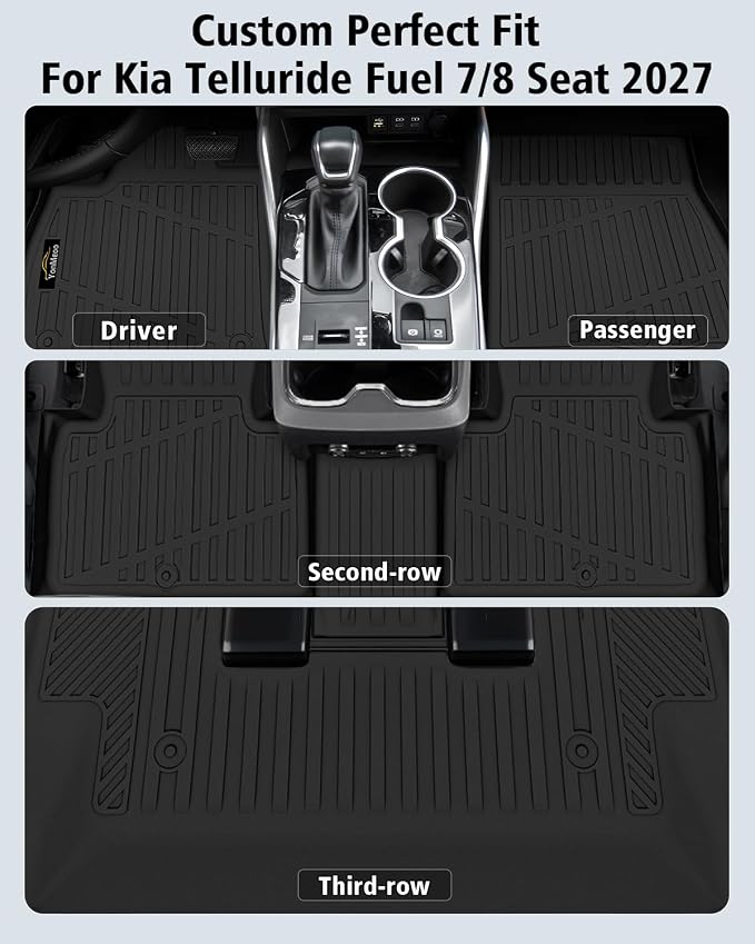 Floor Mats Custom for Kia Telluride 2027 Gas Only (Not for Hybrid) 7&8 Seater Trunk Mat with Backrest Mat All Weather TPE Full Set Liners Cargo Protector for Telluride 2027 Fuel Accessories, Black