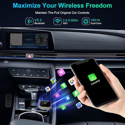 Wireless CarPlay Adapter 2-in-1 for iPhone & Android Auto, Converts Wired to Wireless CarPlay, Compatible with 800+ Car Models (2016+), iPhone iOS 10+ & Android Devices