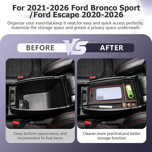 LUWU Center Console Organizer Compatible with Bronco Sport 2021-2026/Ford Escape 2020-2026 Accessories Armrest Console Storage Box Insert Tray ABS Material Black Coin Container Red