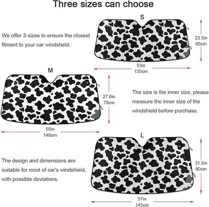 White Black Cow Print Windshield Sun Shade for Car Auto SUV Truck Foldable Front Window Sunshade Sun Visor Protector Block UV Rays Reflect Heat, 55" x 28"