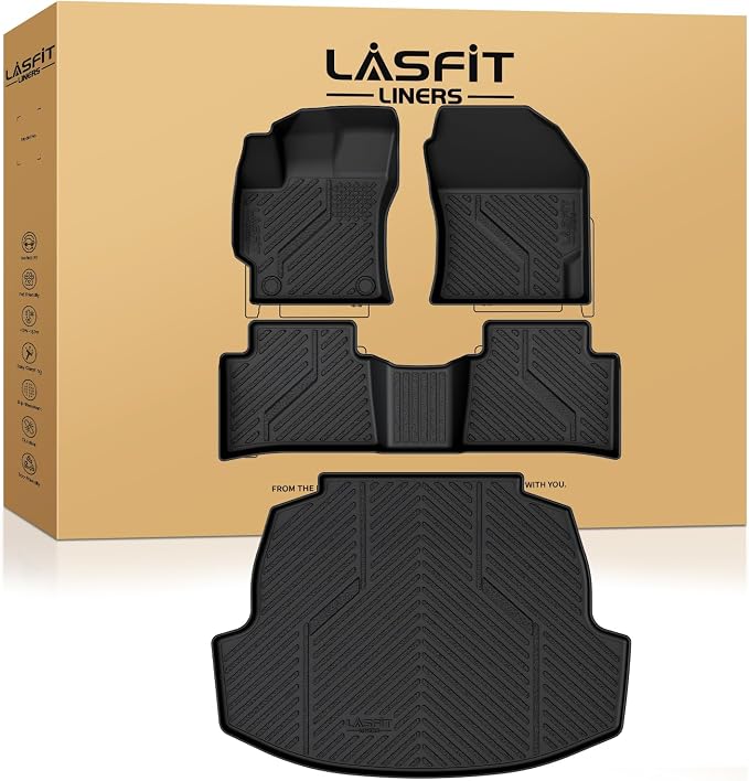 LASFIT Floor Mats & Cargo Mat for Toyota Corolla 2020-2026(for Sedan), TPE All Weather Protection Rubber Car Liners Custom Fit for Corolla Accessories 1st & 2nd Row & Trunk Mats, Black