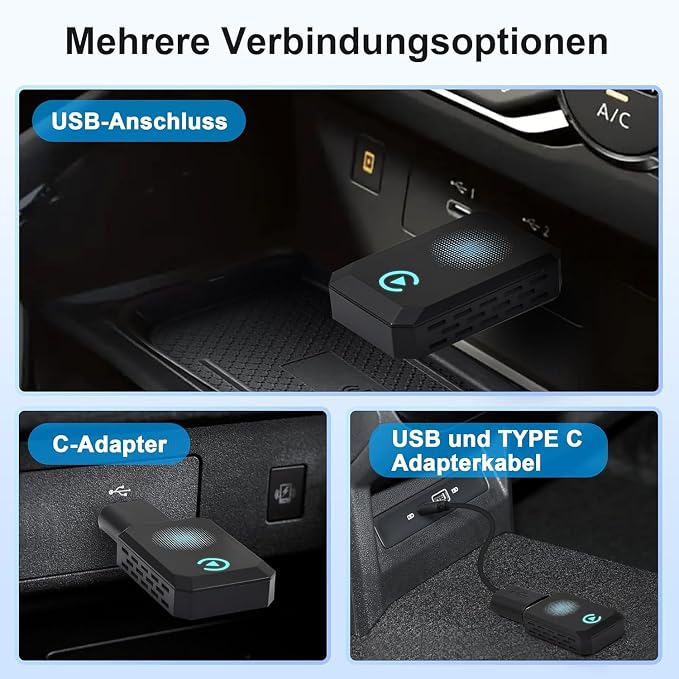 Wireless Carplay Adapter, Convert Wired to Wireless CarPlay, Compatible with CarPlay, Plug and Play, Type-C/USB, Suitable for 800+ Vehicles (Blue)