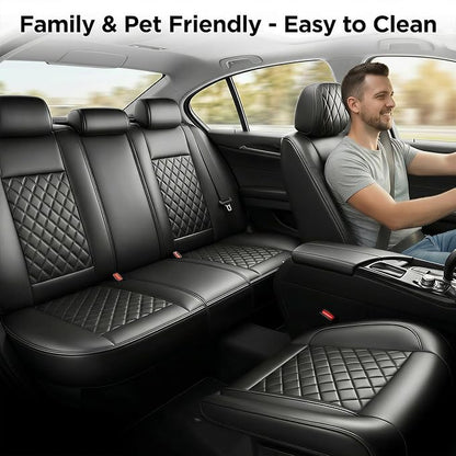 Car Seat Covers Compatible with Hyundai Venue 2020-2025 2026 - Full Set 5 Seats Luxury Leather All-Weather Seat Cushions & Protectors, Waterproof & Breathable, Airbag Compatible (Black)