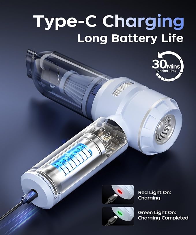 VNOST Car Vacuum,3 Suction Modes,Portable Mini Cordless Cleaner with 50000pa Suction Power,Type-C Charge,Handheld Vacuum for Home,Car,Birthday Gifts for Men Dad Husband (Blue)