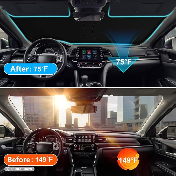 Car Windshield Sun Shade for 2018-2024 2025 2026 Honda Accord Front Window Sun Visor Reflector 210T Blocks UV Rays Foldable Sunshade Car Interior Protection Accessories