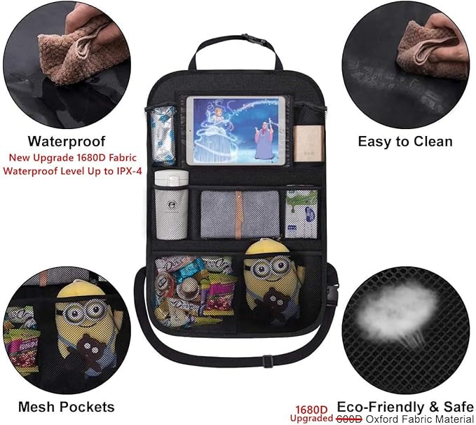 ONE PIX Backseat Car Organizer Mats Back Seat Organizers and Storage Bag with Touch Screen Tablet Holder for Kids Toddlers Seats, Travel Accessories, Road Trip Essentials (2PCS)