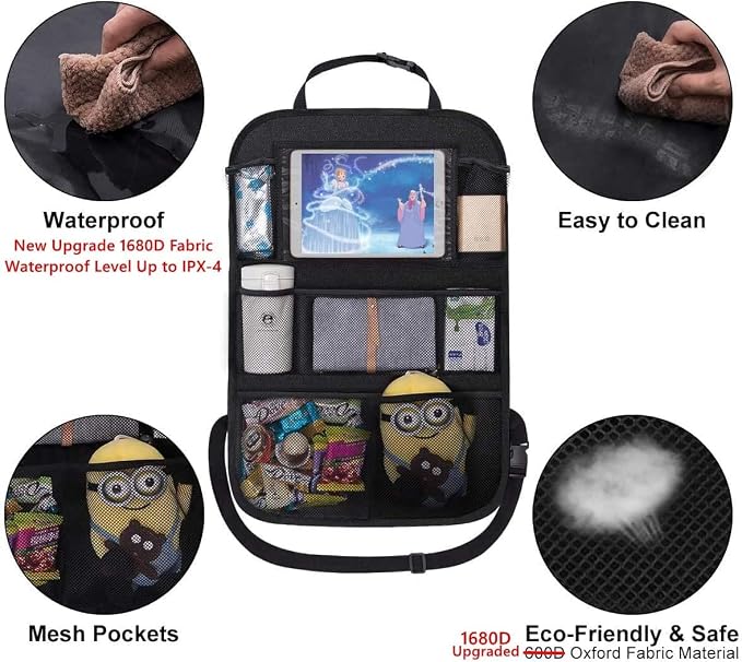 ONE PIX Backseat Car Organizer Mats Back Seat Organizers and Storage Bag with Touch Screen Tablet Holder for Kids Toddlers Car Seats, Travel Accessories, Road Trip Essentials Kids