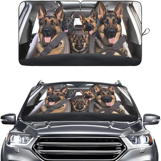 GENANY Cute Shepherd Dog Family Funny Windshield Sun Shade for Car SUV Truck (55x29 Inches), Automobile Sunshade, Protector Blocks UV, Car Accessories, Auto Decor